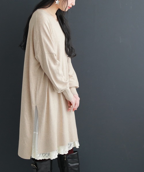 osharewalker（オシャレウォーカー）の「【廃盤】『ドルマンチュニックVネックニット』（ニット/セーター・レディース・ブラック/ベージュ/ブルーグリーン/パープル・FREE）」の5枚目の写真