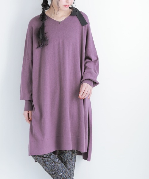 osharewalker（オシャレウォーカー）の「【廃盤】『ドルマンチュニックVネックニット』（ニット/セーター・レディース・ブラック/ベージュ/ブルーグリーン/パープル・FREE）」の8枚目の写真