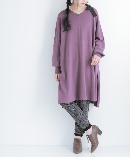 osharewalker（オシャレウォーカー）の「【廃盤】『ドルマンチュニックVネックニット』（ニット/セーター・レディース・ブラック/ベージュ/ブルーグリーン/パープル・FREE）」の9枚目の写真