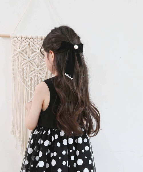 日本製】マーレン ベロア リボン バレッタ / ヘアクリップ パール