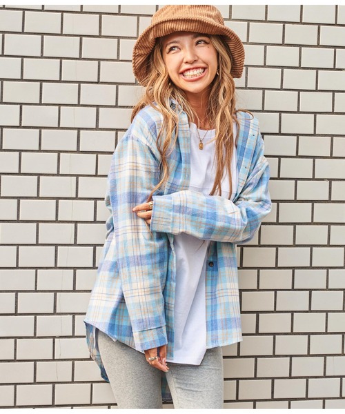 anap mimpi(アナップミンピ)の「パステルカラーオーバーサイズチェックシャツ(シャツ/ブラウス・レディース・ピンク/イエロー/ブルー・FREE)」の2枚目の写真