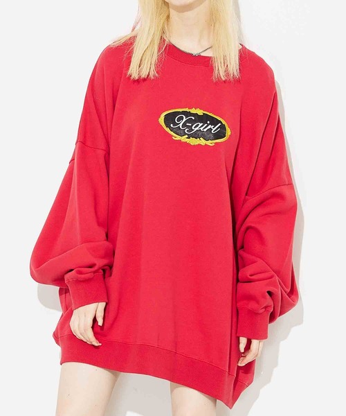 X-girl(エックスガール)の「ROYAL OVAL LOGO CREW SWEAT TOP(スウェット・レディース・レッド/ブラック/アッシュ・ONE SIZE)」の3枚目の写真