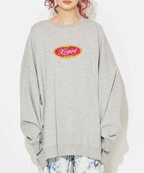 X-girl(エックスガール)の「ROYAL OVAL LOGO CREW SWEAT TOP(スウェット・レディース・レッド/ブラック/アッシュ・ONE SIZE)」の1枚目の写真
