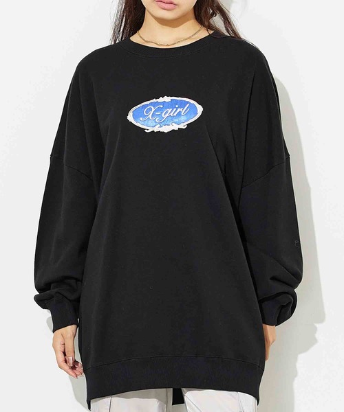 X-girl(エックスガール)の「ROYAL OVAL LOGO CREW SWEAT TOP(スウェット・レディース・レッド/ブラック/アッシュ・ONE SIZE)」の2枚目の写真