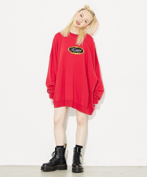 X-girl(エックスガール)の「ROYAL OVAL LOGO CREW SWEAT TOP(スウェット・レディース・レッド/ブラック/アッシュ・ONE SIZE)」の4枚目の写真