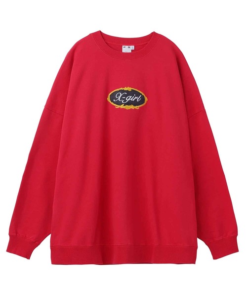 X-girl(エックスガール)の「ROYAL OVAL LOGO CREW SWEAT TOP(スウェット・レディース・レッド/ブラック/アッシュ・ONE SIZE)」の5枚目の写真