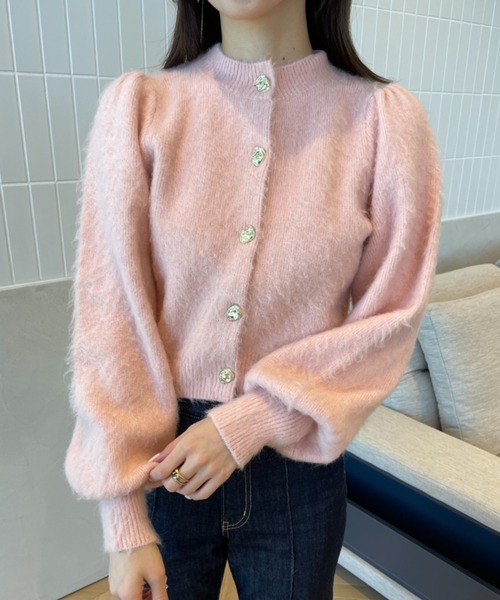 EIMY ISTOIRE(エイミーイストワール)の「ポイントボタンヘアリーニットカーディガン(ニット/セーター・レディース・ラベンダー/オレンジ/ピンク/ホワイト/ブラウン/ブラック・FREE)」の5枚目の写真