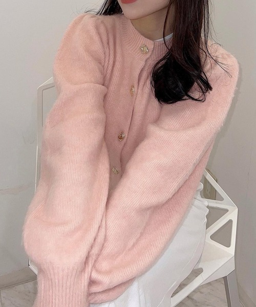セール】ポイントボタンヘアリーニットカーディガン（ニット
