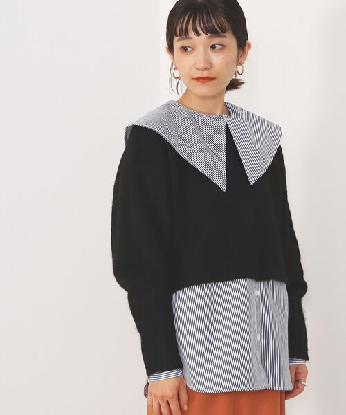 BEAMS HEART（ビームスハート）の「BEAMS HEART / ビッグカラー ニット セット（ニット/セーター・レディース・オフホワイト/グレー/ブラック・FREE）」の2枚目の写真