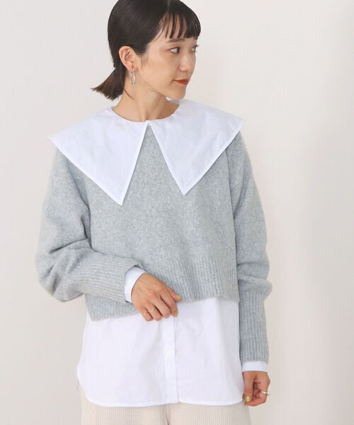 BEAMS HEART（ビームスハート）の「BEAMS HEART / ビッグカラー ニット セット（ニット/セーター・レディース・オフホワイト/グレー/ブラック・FREE）」の13枚目の写真