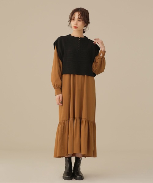 NANO universe（ナノユニバース）の「LB.03/ニットベストセットティアードワンピース（ワンピース・レディース・キャメル/ブラック・FREE）」の5枚目の写真