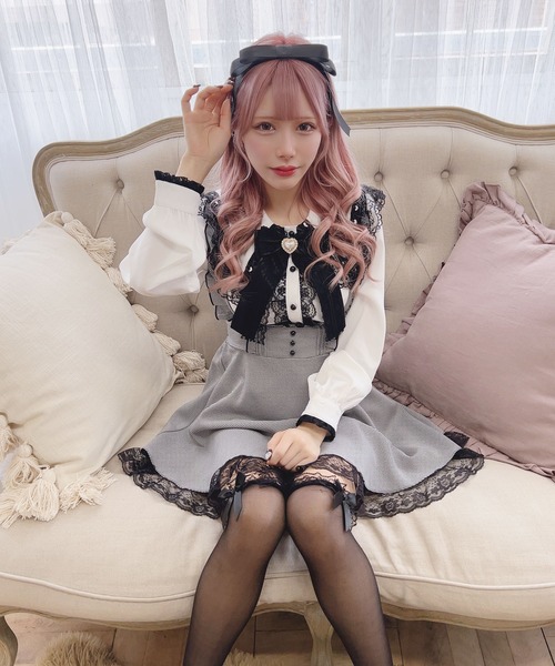 MA✽RS♡マーズ♡漆原かなちゃん着用♡ma✽rsリボンレースアップキャミソール MA*RS】リボン付きハシゴレースブラウス - WHT/ピンク size-F