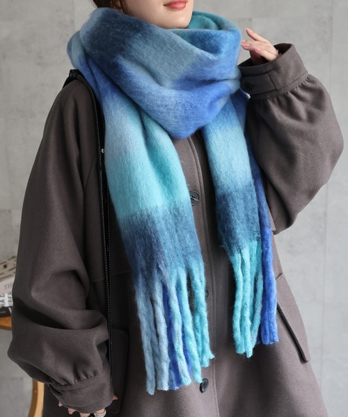 セール】<ふわふわ>チェックボリュームマフラー/ストール/ショール