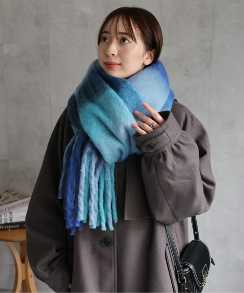 オブリ　ピンクボリュームストール ショップニコニコ ShopNikoNiko チェック柄 ボリュームマフラー 【即納