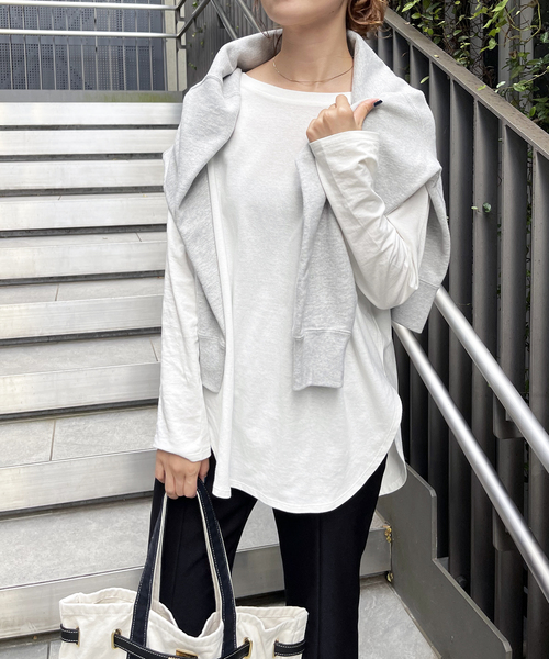 Spick & Span（スピックアンドスパン）の「≪追加≫ルーズロングTシャツ（Tシャツ/カットソー・レディース・ホワイト/グレー・FREE）」の2枚目の写真