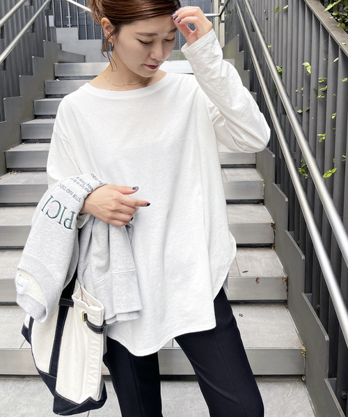 Spick & Span（スピックアンドスパン）の「≪追加≫ルーズロングTシャツ（Tシャツ/カットソー・レディース・ホワイト/グレー・FREE）」の6枚目の写真