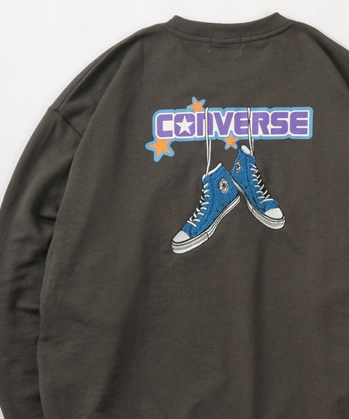 CONVERSE（コンバース）の「【CONVERSE/コンバース】バックプリント スニーカー サガラ刺繍 ワンポイント スウェット/クルーネック バック刺繍トレーナー/ ビッグシルエット/裏毛（スウェット・レディース・イエロー/オートミール/スミクロ/グリーン・M/L/XL）」の2枚目の写真
