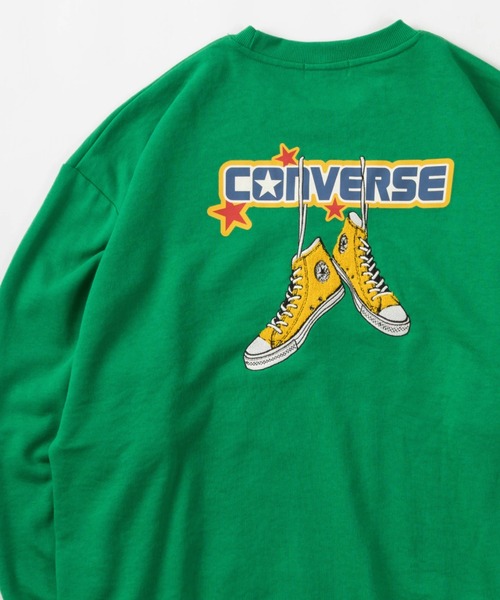 CONVERSE（コンバース）の「【CONVERSE/コンバース】バックプリント スニーカー サガラ刺繍 ワンポイント スウェット/クルーネック バック刺繍トレーナー/ ビッグシルエット/裏毛（スウェット・レディース・イエロー/オートミール/スミクロ/グリーン・M/L/XL）」の3枚目の写真