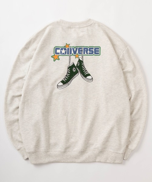 CONVERSE（コンバース）の「【CONVERSE/コンバース】バックプリント スニーカー サガラ刺繍 ワンポイント スウェット/クルーネック バック刺繍トレーナー/ ビッグシルエット/裏毛（スウェット・レディース・イエロー/オートミール/スミクロ/グリーン・M/L/XL）」の9枚目の写真