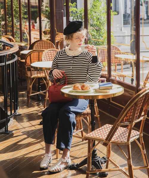 BONLECILL（ボンルシール）の「2way 袖ボリュームクロップドパールボタンカーディガン（カーディガン/ボレロ・レディース・ブラック系/ネイビー/オレンジ/グリーン/ブルー/ブラック/アイボリー/レッド/ネイビー系・FREE）」の12枚目の写真