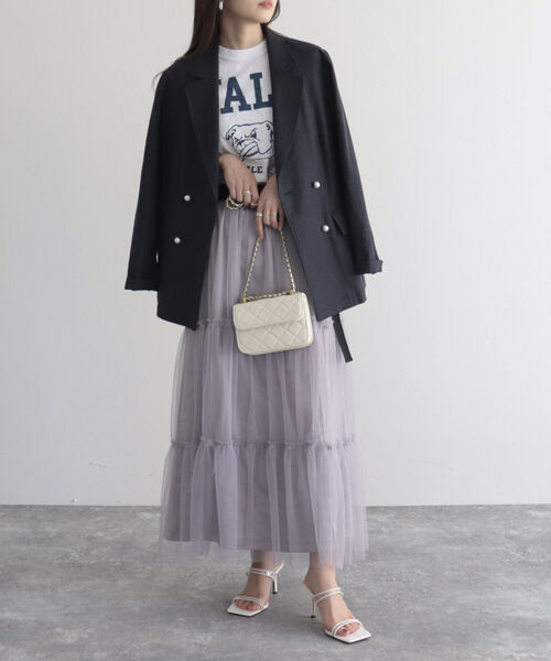 fredy emue（フレディエミュ）の「チュールレイヤードスカート（スカート・レディース・ベージュ系その他/ブラック/グレイッシュベージュ・38/36）」の11枚目の写真