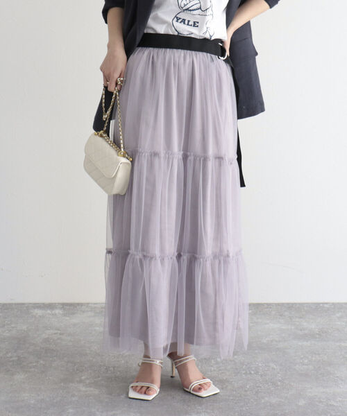 fredy emue（フレディエミュ）の「チュールレイヤードスカート（スカート・レディース・ベージュ系その他/ブラック/グレイッシュベージュ・38/36）」の21枚目の写真