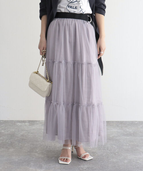 fredy emue（フレディエミュ）の「チュールレイヤードスカート（スカート・レディース・ベージュ系その他/ブラック/グレイッシュベージュ・38/36）」の7枚目の写真