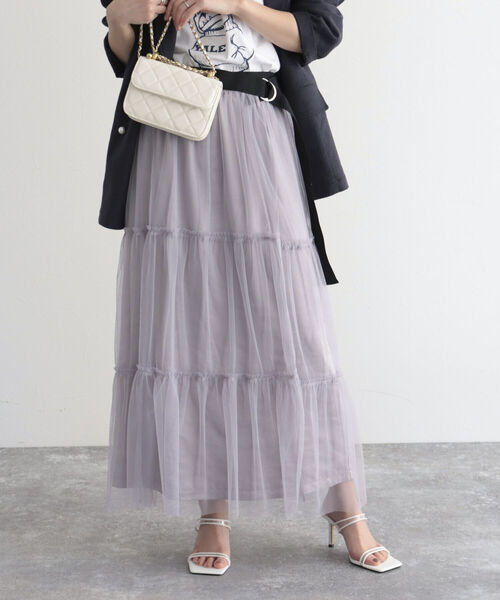 fredy emue（フレディエミュ）の「チュールレイヤードスカート（スカート・レディース・ベージュ系その他/ブラック/グレイッシュベージュ・38/36）」の4枚目の写真