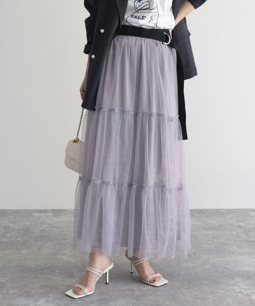 fredy emue（フレディエミュ）の「チュールレイヤードスカート（スカート・レディース・ベージュ系その他/ブラック/グレイッシュベージュ・38/36）」の15枚目の写真