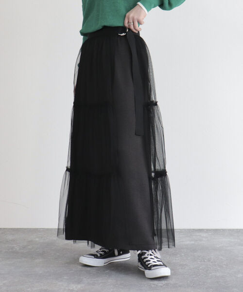 fredy emue（フレディエミュ）の「チュールレイヤードスカート（スカート・レディース・ベージュ系その他/ブラック/グレイッシュベージュ・38/36）」の20枚目の写真