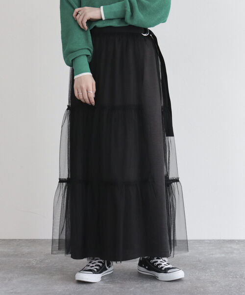 fredy emue（フレディエミュ）の「チュールレイヤードスカート（スカート・レディース・ベージュ系その他/ブラック/グレイッシュベージュ・38/36）」の14枚目の写真