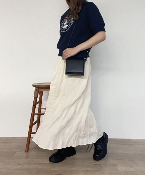 ワッシャー加工、二枚重ねロングスカート たやすく