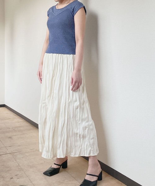 お値下げ　ふわっとニット✖プリーツ　スカート　マキシ丈　ウエストゴム　3色展開 お値下げ ふわっとニット✖プリーツ スカート マキシ丈 ウエスト