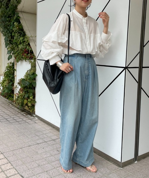 Omekashi（オメカシ）の「シアーフリルブラウス（シャツ/ブラウス・レディース・ブラック/オフホワイト・FREE）」の11枚目の写真