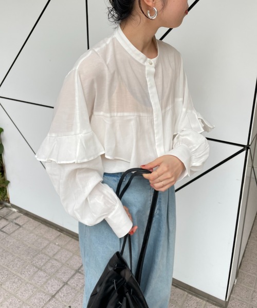 Omekashi（オメカシ）の「シアーフリルブラウス（シャツ/ブラウス・レディース・ブラック/オフホワイト・FREE）」の5枚目の写真