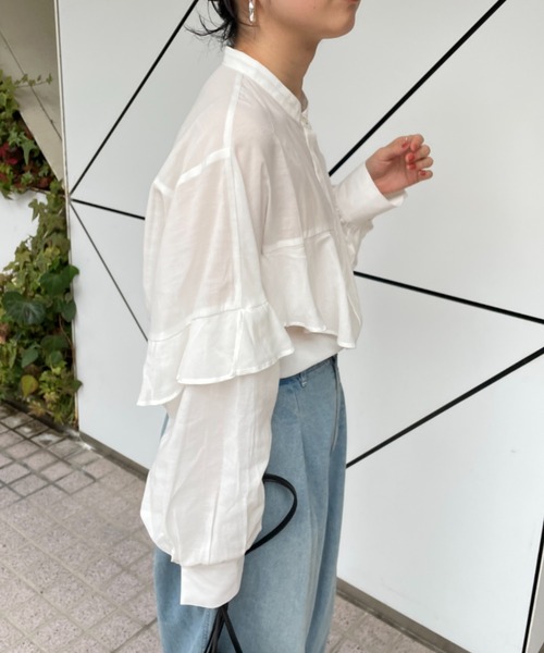 Omekashi（オメカシ）の「シアーフリルブラウス（シャツ/ブラウス・レディース・ブラック/オフホワイト・FREE）」の6枚目の写真