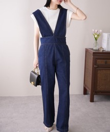 IAMUSE | ハイウエストVネックデニムオールインワン S0845【IAMUSE】(つなぎ/オールインワン)