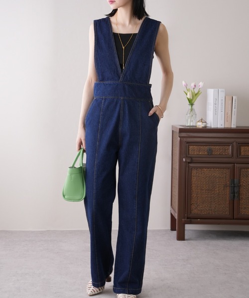 IAMUSE（アイアミューズ）の「ハイウエストVネックデニムオールインワン S0845【IAMUSE】（つなぎ/オールインワン・レディース・インディゴブルー・FREE）」の18枚目の写真