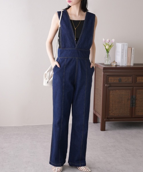 IAMUSE（アイアミューズ）の「ハイウエストVネックデニムオールインワン S0845【IAMUSE】（つなぎ/オールインワン・レディース・インディゴブルー・FREE）」の21枚目の写真