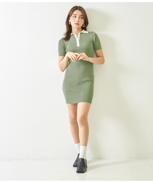 ANAP(アナップ)の「配色ポロカラーリブニットミニワンピース(ワンピース・レディース・カーキ/ベージュ/グレー・FREE)」の12枚目の写真