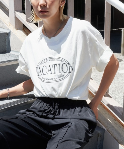 Auntie Rosa Holiday（アンティローザホリデー）の「VACATIONオーバーサイズT（Tシャツ/カットソー・レディース・ネイビー/オフホワイト・FREE）」の11枚目の写真