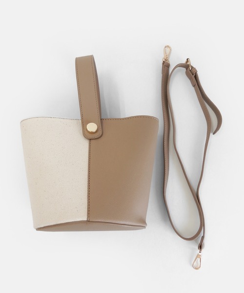 minia（ミニア）の「リネンコンビ2WAYバケツバッグ（ハンドバッグ・レディース・ブラック/ベージュ/イエロー・FREE）」の2枚目の写真