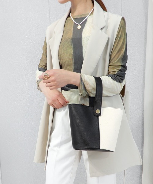 minia（ミニア）の「リネンコンビ2WAYバケツバッグ（ハンドバッグ・レディース・ブラック/ベージュ/イエロー・FREE）」の5枚目の写真