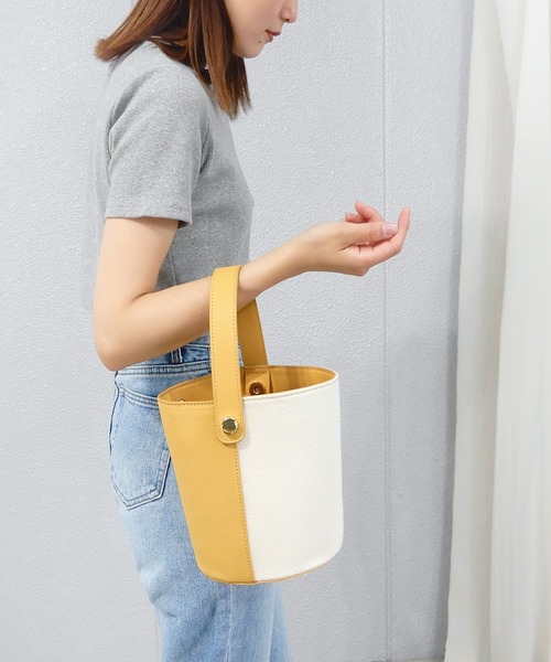 minia（ミニア）の「リネンコンビ2WAYバケツバッグ（ハンドバッグ・レディース・ブラック/ベージュ/イエロー・FREE）」の8枚目の写真