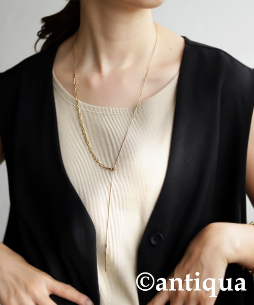 antiqua（アンティカ）の「バーモチーフチェーンネックレス（ネックレス・レディース・ゴールド/シルバー・FREE）」の2枚目の写真