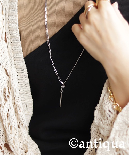 antiqua（アンティカ）の「バーモチーフチェーンネックレス（ネックレス・レディース・ゴールド/シルバー・FREE）」の4枚目の写真