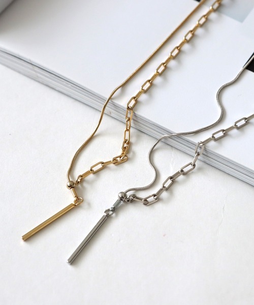 antiqua（アンティカ）の「バーモチーフチェーンネックレス（ネックレス・レディース・ゴールド/シルバー・FREE）」の3枚目の写真