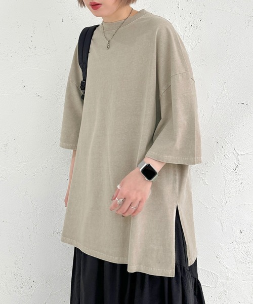 apres jour mignon(アプレジュールミニョン)の「ピグメント加工BIGスリットTシャツ【ZOZOTOWN限定アイテム】(Tシャツ/カットソー・レディース・グリーン/ネイビー/アイボリー/グレイッシュベージュ/ブラック系その他・フリー/X-LARGE)」の19枚目の写真