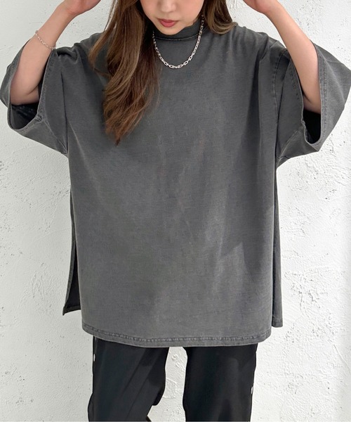 apres jour mignon(アプレジュールミニョン)の「ピグメント加工BIGスリットTシャツ【ZOZOTOWN限定アイテム】(Tシャツ/カットソー・レディース・グリーン/ネイビー/アイボリー/グレイッシュベージュ/ブラック系その他・フリー/X-LARGE)」の12枚目の写真