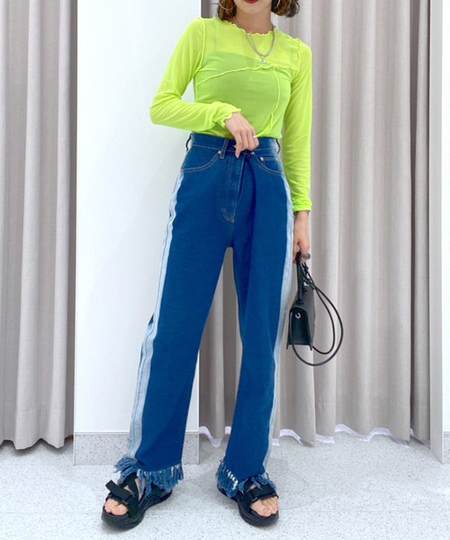 FOREVER 21（フォーエバー トゥエンティーワン）の「フリンジストレートラインデニムパンツ（デニムパンツ・レディース・ブルー・SMALL/MEDIUM/LARGE）」の22枚目の写真